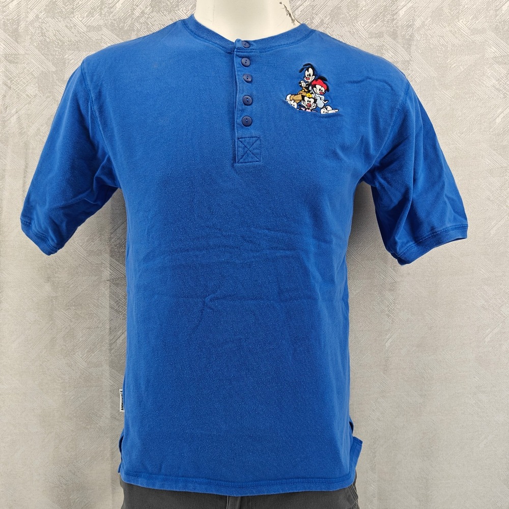 Animaniacs Vintage 1994 Henley Shirt Mens S Blue Embroidered Warner Bros 90s Tee